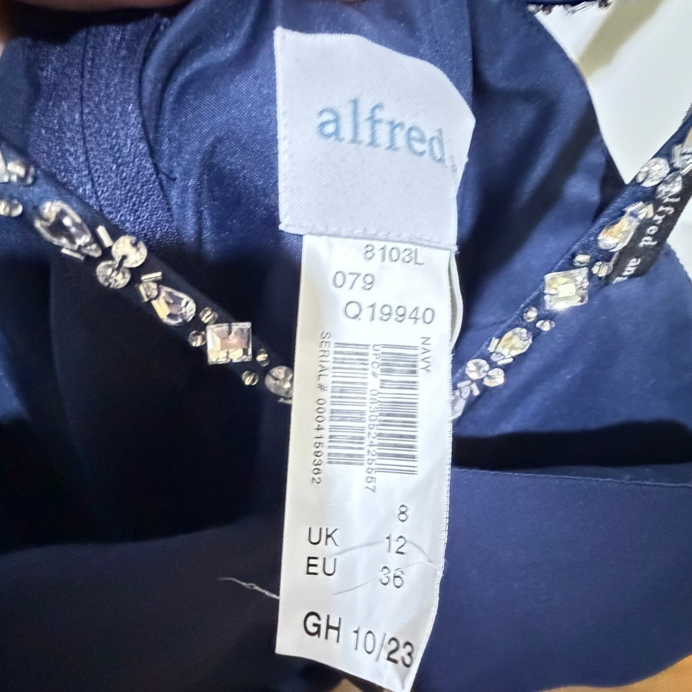 Alfred Angelo Gown Women 8 Navy Blue New 8103L Rhinestone Chiffon Formal Dress - Picture 6 of 13